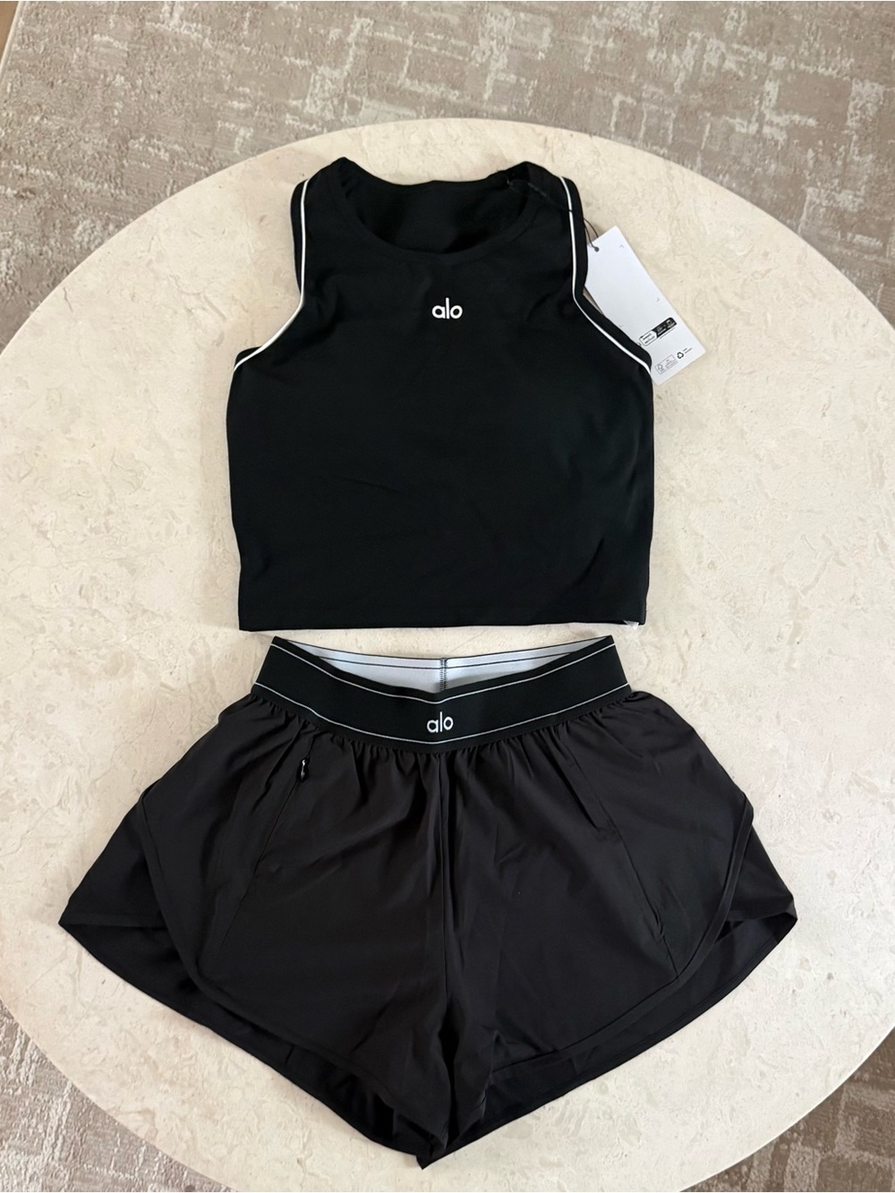 ALO Yoga Black Athletic Shorts with Elastic Logo Waistband